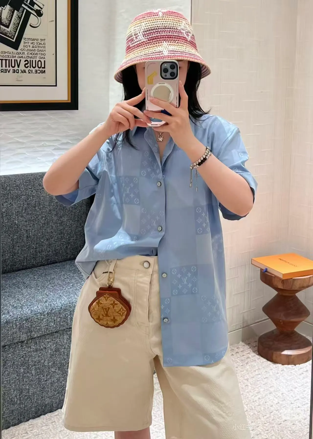 Louis Vuitton/Louis Vuitton 26ss old flower jacquard stitching short-sleeved shirt